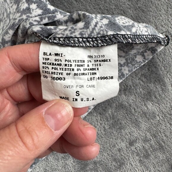 A Byer White Black Paisley Y2K Babydoll Top Flutter Sleeve Fairycore Boho Size S - Picture 5 of 7